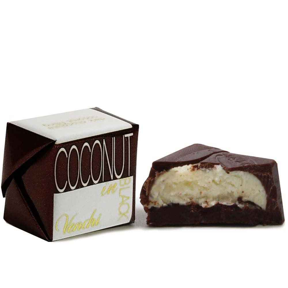 Coconut in Black - cubo chocolate oscuro con coco - Sweet Fingerfood, sin alcohol, sin gluten, Italia, chocolate italiano, Chocolate con coco - Chocolats-De-Luxe