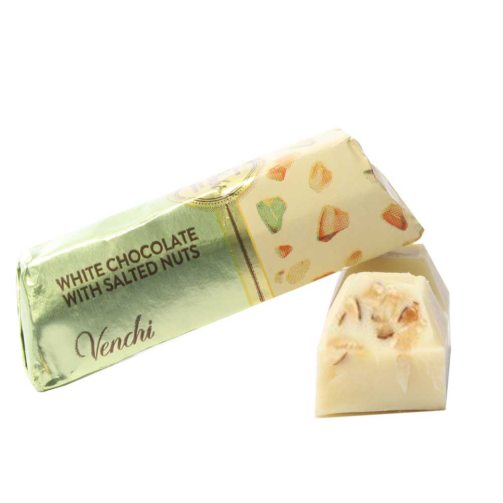 Mini bar white chocolate with salted nuts - Finger bar, Sweet Fingerfood, alcohol free, gluten free, Italy, italian chocolate, Chocolate with almonds, almond chocolate - Chocolats-De-Luxe