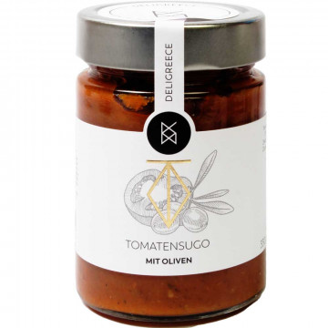 Salsa di pomodoro con olive e olio extravergine di oliva Salsa di pomodoro con olive e olio extravergine di oliva