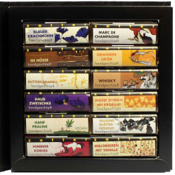 Mini-Tafel Kollektion mit 12 verschiedenen BIO Schokoladen