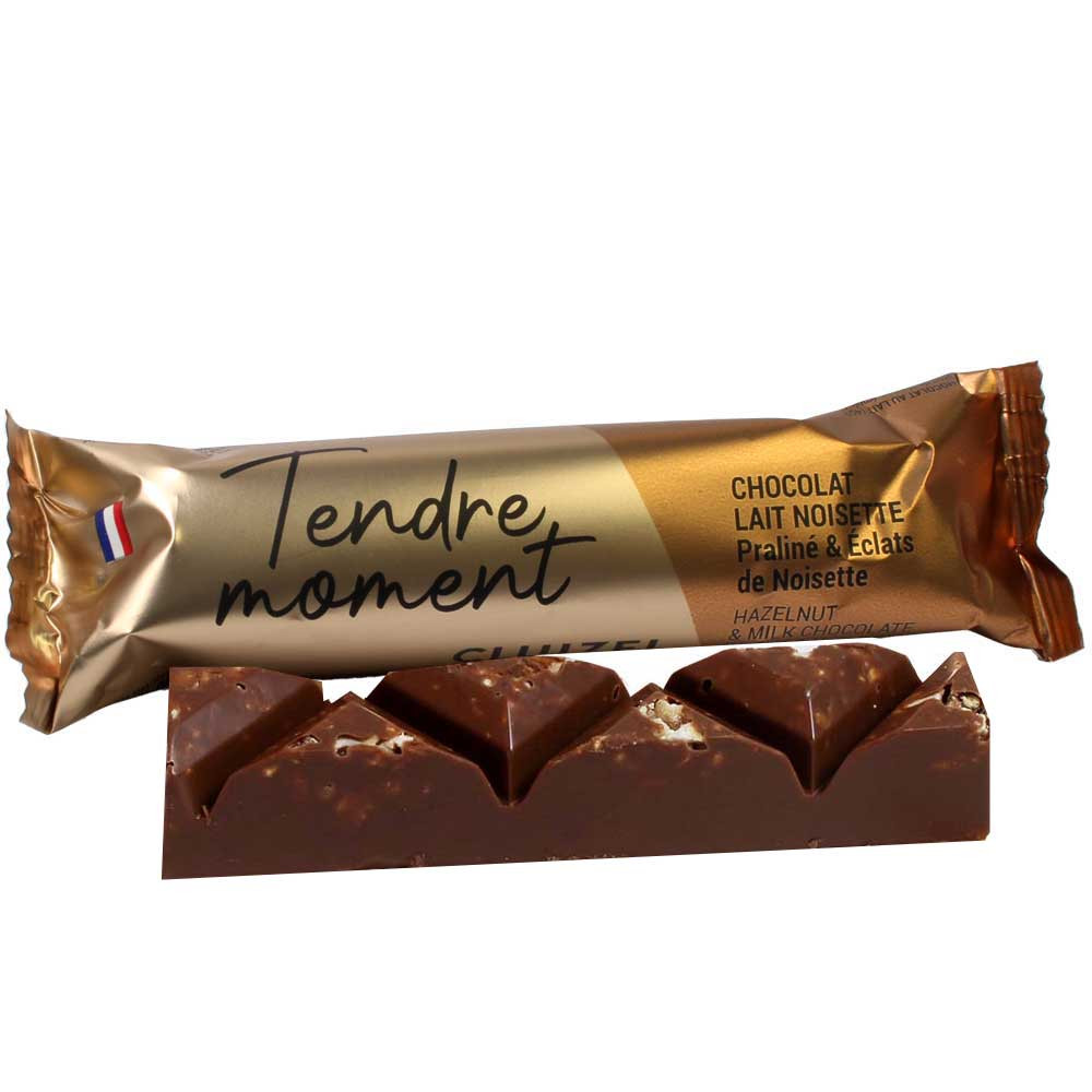 Schokoladenriegel Tendre Moment - Vollmilchschokolade - Schokoladen-Riegel, ohne künstliche Aromen / Zusatzstoffe, Frankreich, französische Schokolade, Schokolade mit Haselnuss, Haselnussschokolade - Chocolats-De-Luxe