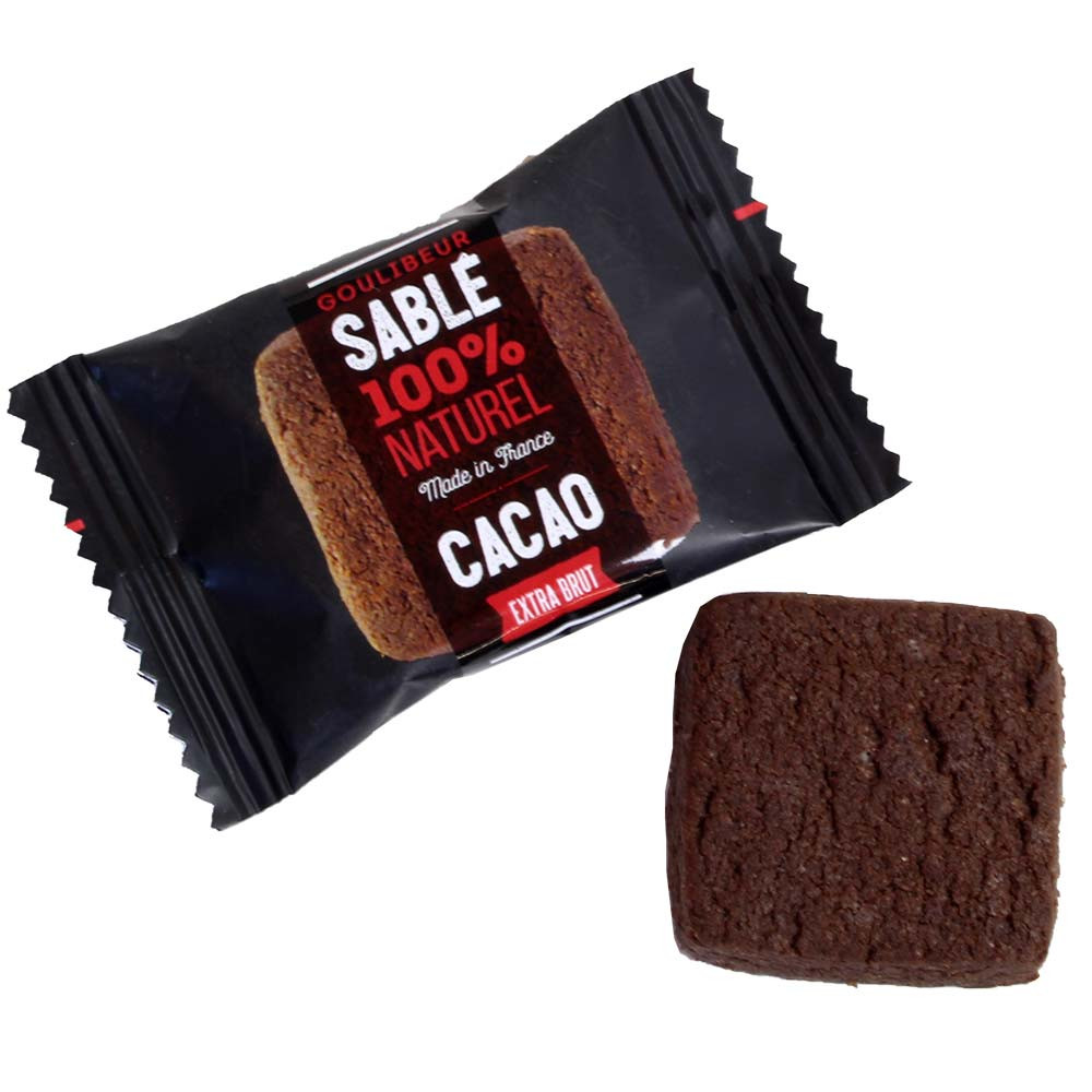 Carré Sablé Cacao Extra Brut - Galletas de mantequilla con cacao envueltas individualmente -  - Chocolats-De-Luxe