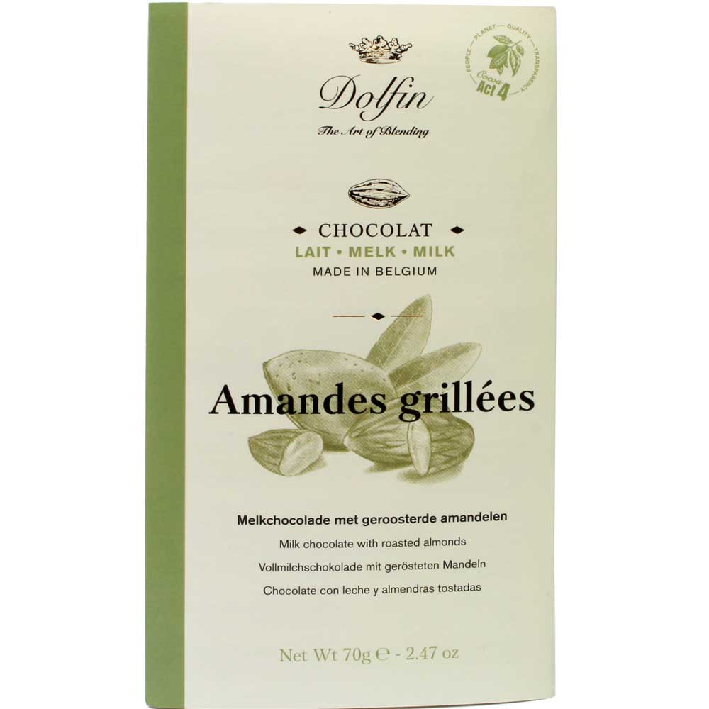 Amandes grillées 38% milk chocolate with roasted almonds - Bar of Chocolate, Belgium, belgian Chocolate, Chocolate with almonds, almond chocolate - Chocolats-De-Luxe
