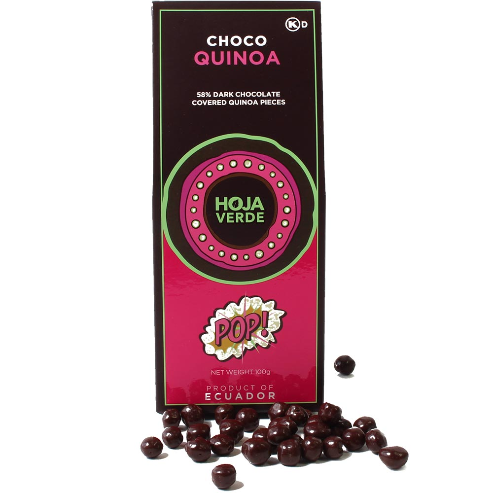Choco Quinoa Pop! in 58% dunkler Schokolade - Schokoliertes, glutenfrei, Ecuador, ecuadorianische Schokolade, Schokolade mit Quinoa, Superfood Quinoa mit Schokolade - Chocolats-De-Luxe