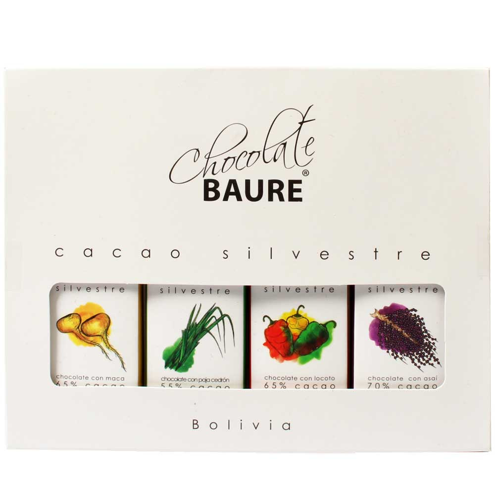 Set regalo Bolivia - cioccolato scuro BIO con spezie - Bolivia, cioccolato boliviano, Cioccolato con limone - Chocolats-De-Luxe