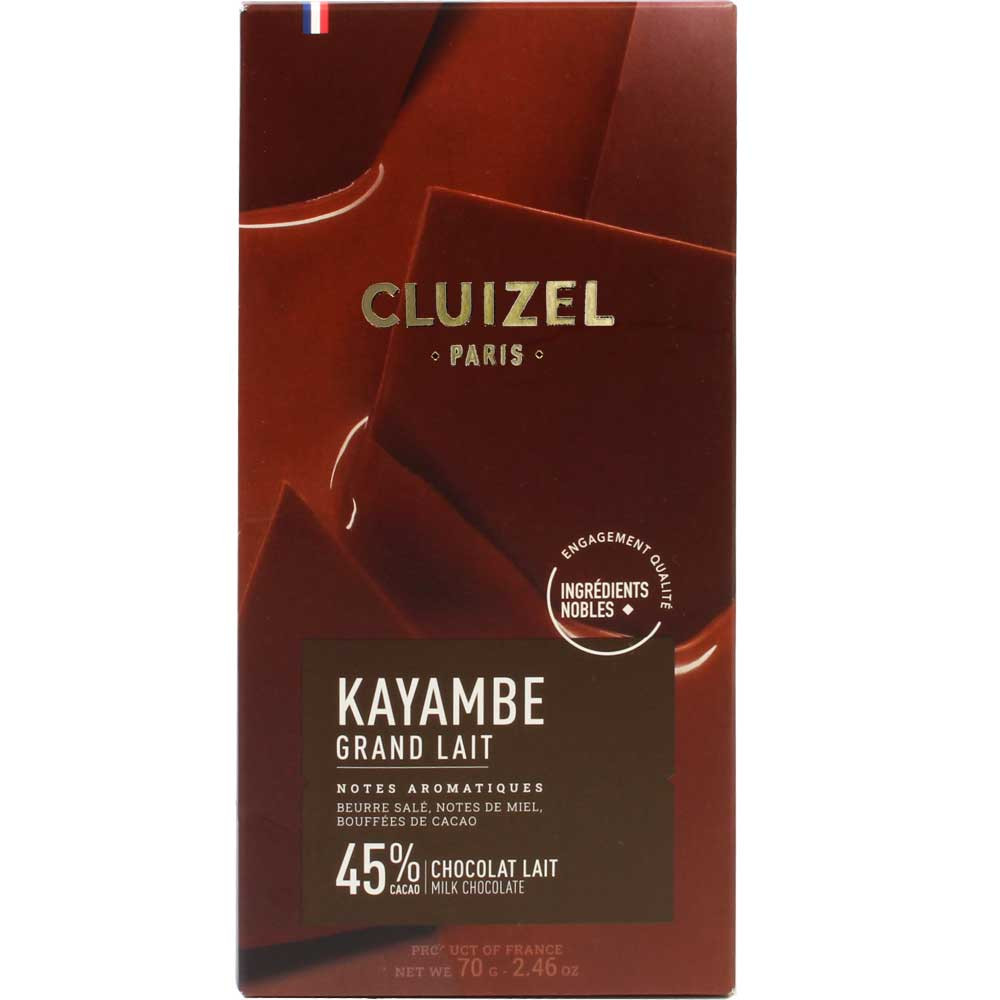 Milk Chocolate "Grand Lait 45%" Kayambe - Bar of Chocolate, soy free chocolate, without artificial flavourings / additives, France, french chocolate, chocolate with milk, milk chocolate - Chocolats-De-Luxe
