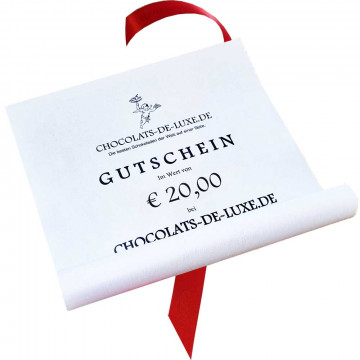 chocolade-de-luxe bon ter waarde van 20 euro, chocolade weggeven