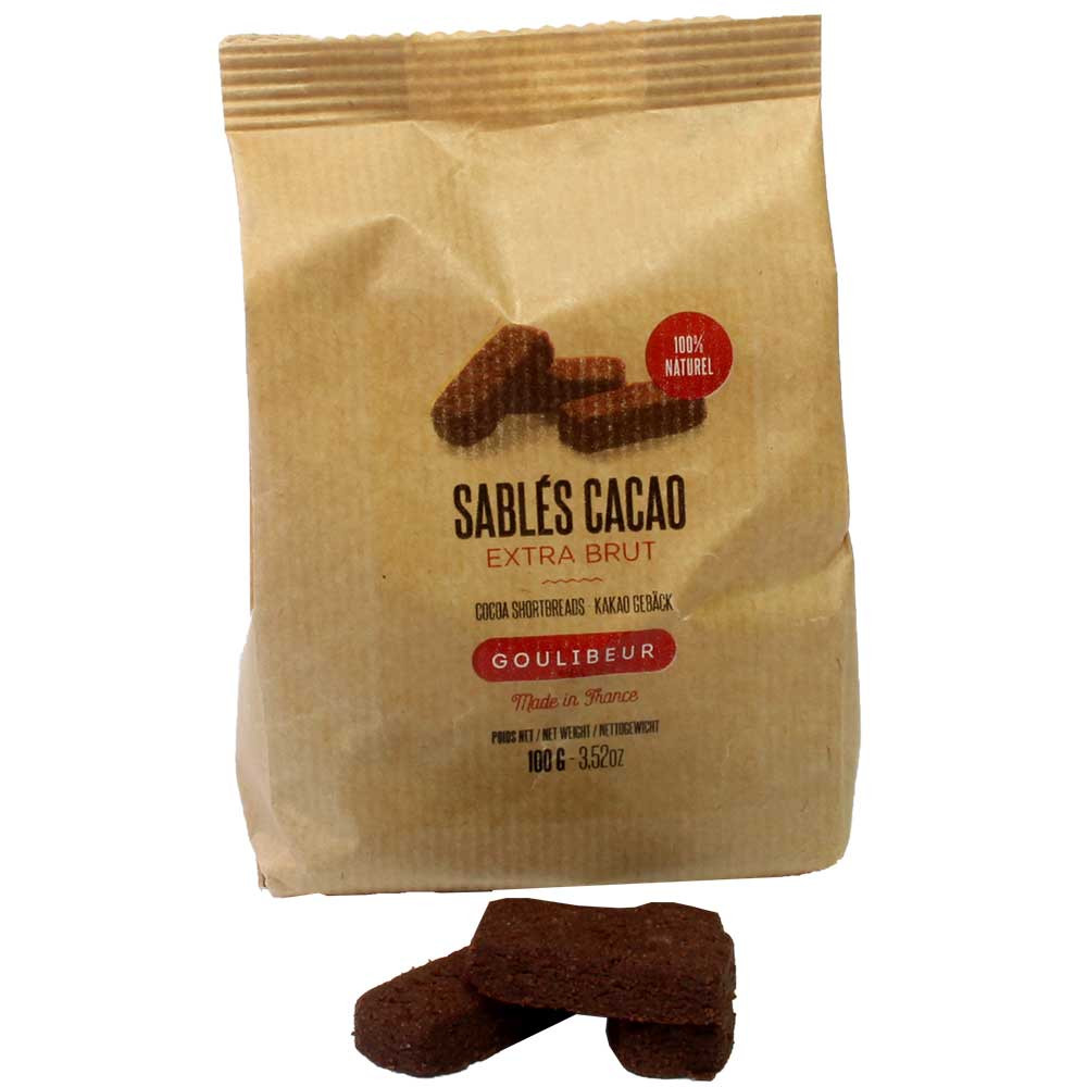 Sablés Cacao Extra Brut - Bolsa de Galletas de mantequilla con cacao - Sweet Fingerfood, sin sabores artificiales / aditivos - Chocolats-De-Luxe