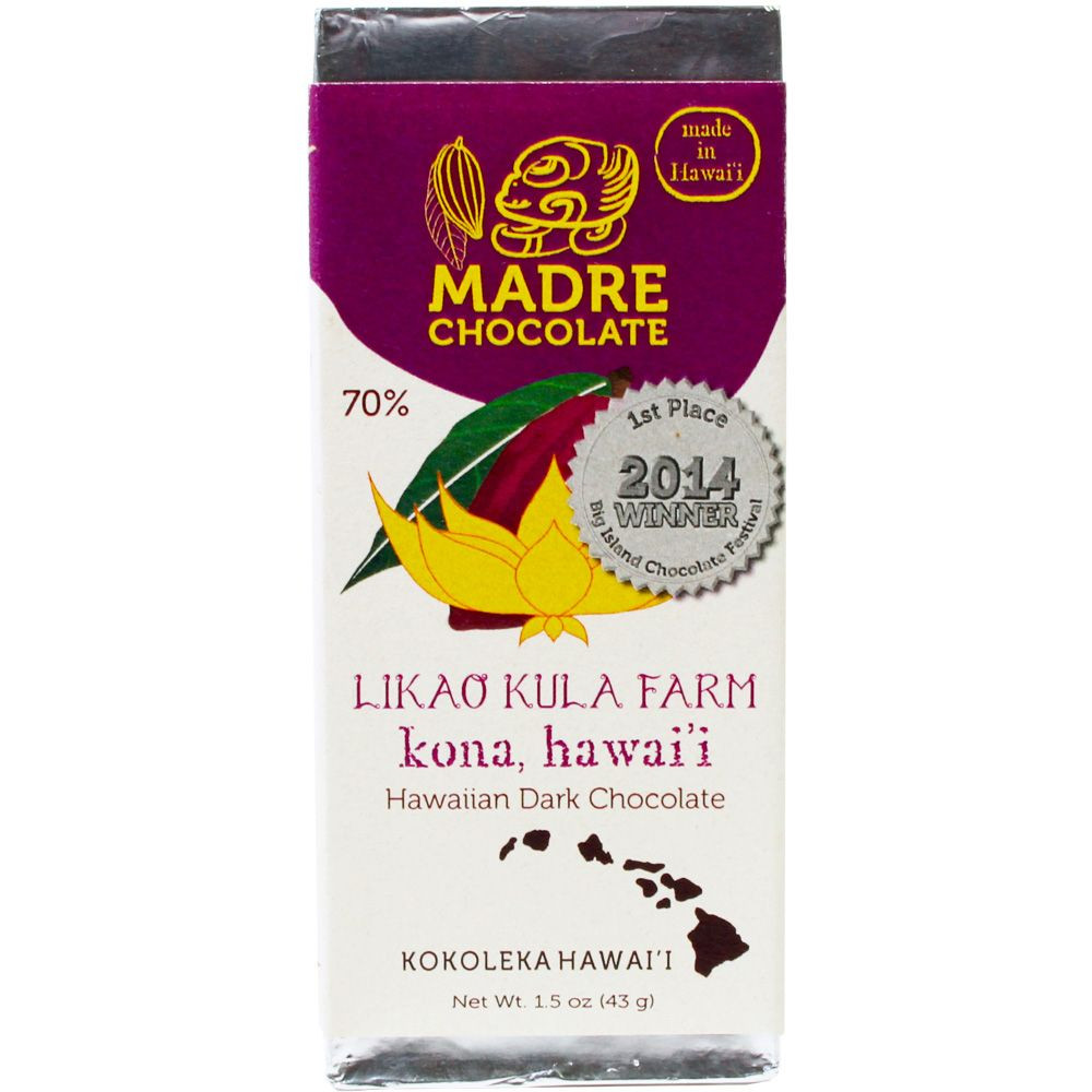 chocolate, chocolat noir, dark chocolate, made in USA, made in Hawaii, pure chocolate - Tablette de chocolat, chocolat sans soja, chocolat végétalien, sans lécithine, Hawaii, chocolat hawaiien - Chocolats-De-Luxe