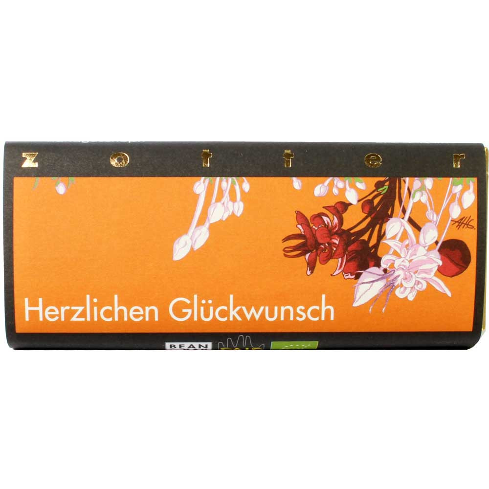 Herzlichen Glückwunsch - milk chocolate with nougat and brittle - Bar of Chocolate, alcohol free, gluten free, Austria, austrian chocolate, Chocolate with brittle - Chocolats-De-Luxe