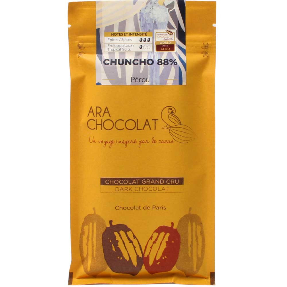 88% Chuncho Pérou - cioccolato fondente - cioccolato senza soia, cioccolato vegano, senza glutine, Francia, cioccolato francese - Chocolats-De-Luxe
