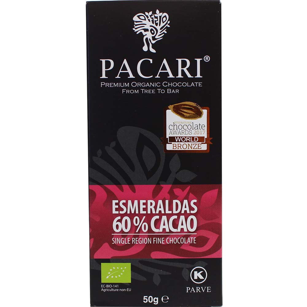 Esmeraldas 60% chocolate orgánico elaborado con frijoles Arriba Nacional - Barras de chocolate, Pareve, Parve, vegan-amigable, Ecuador, chocolate ecuatoriano - Chocolats-De-Luxe