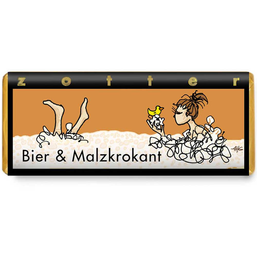 Bierschokolade - Bio-Milchschokolade mit Bier und Malzkrokant - Tafelschokolade, mit Alkohol, Österreich, österreichische Schokolade, Schokolade mit Bier - Chocolats-De-Luxe