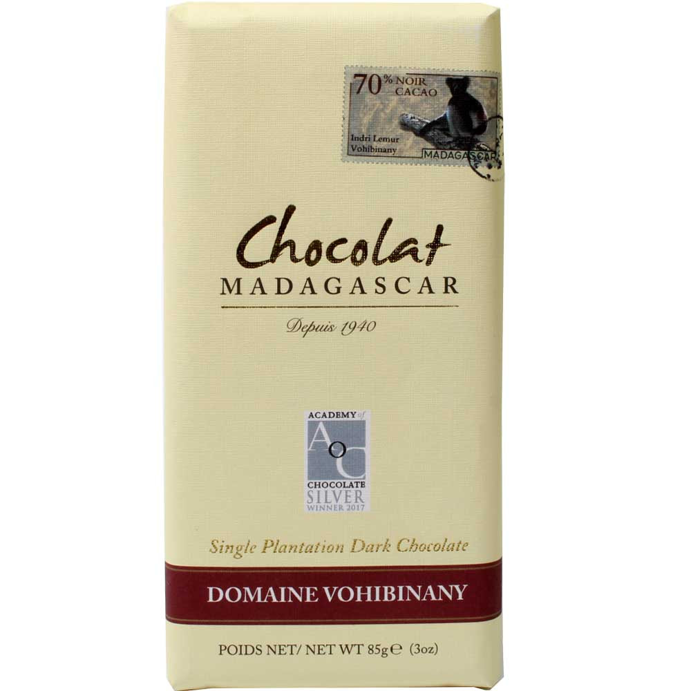 chocolate de plantación única 70% Domaine Vohibinany - chocolate oscuro - Barras de chocolate, sin sabores artificiales / aditivos, Madagascar, chocolate malgache - Chocolats-De-Luxe