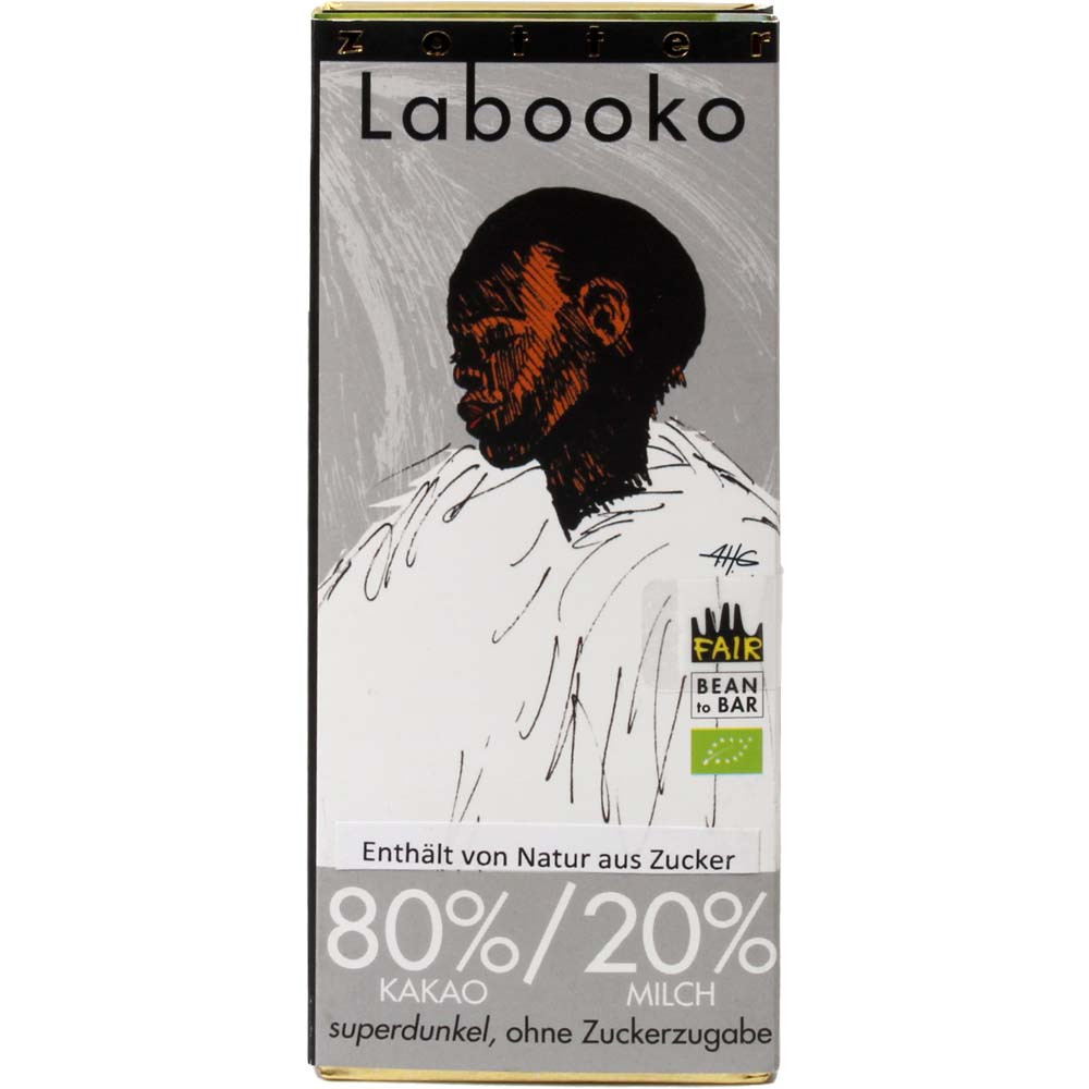 Labooko 80% / 20% Super - donkere melkchocolade BIO - Chocoladerepen, alcoholvrij, Geen toegevoegde suikers (bevat van nature voorkomende suikers), geschikt voor vegetariërs, glutenvrij, zonder kristalsuiker of rietsuiker , Oostenrijk, Oostenrijkse chocolade, chocolade met melk, melkchocolade - Chocolats-De-Luxe