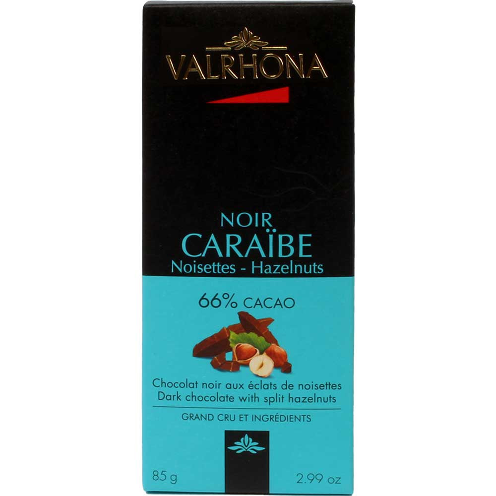 Caraibe Noir 66% - dunkle Schokolade mit Haselnuss - Tafelschokolade, Frankreich, französische Schokolade, Schokolade mit Haselnuss, Haselnussschokolade - Chocolats-De-Luxe