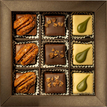Silver Award winning 3 x 3 vegan chocolates in a gift box