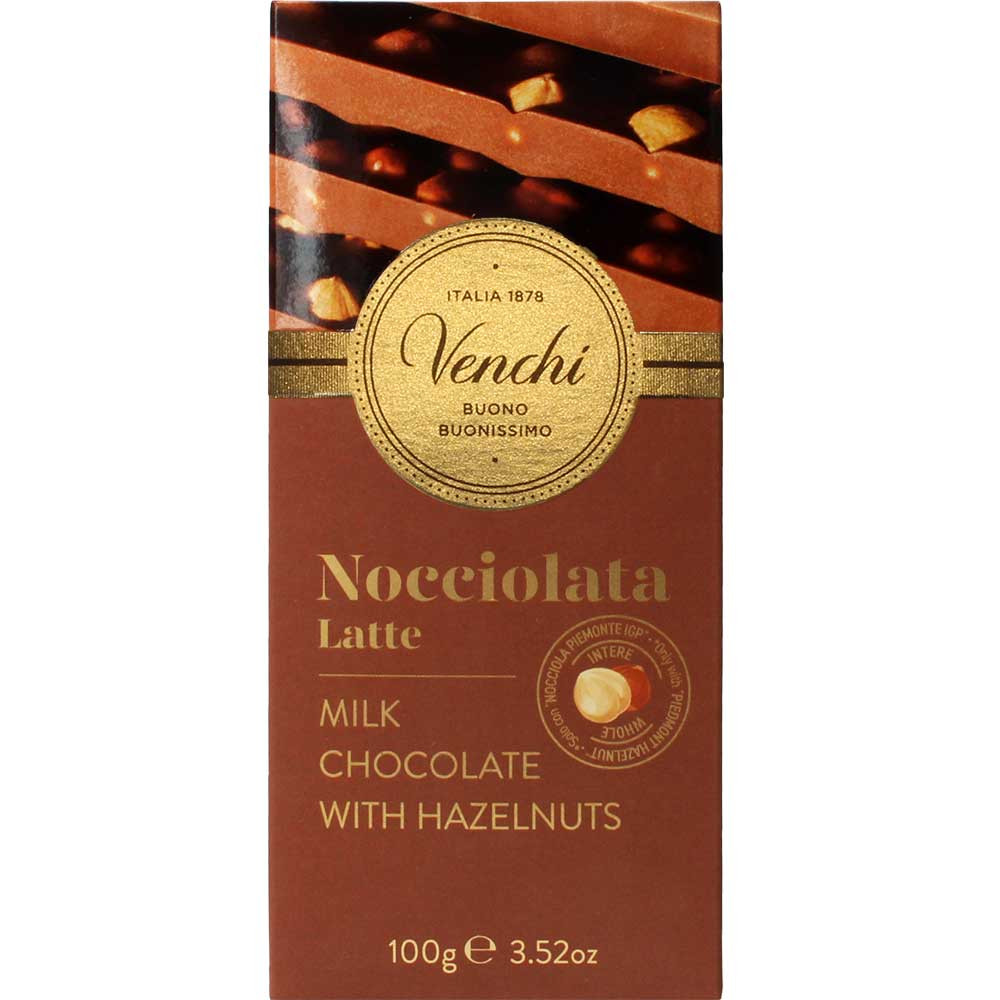 milk chocolate with whole hazelnuts - Bar of Chocolate, gluten free, Italy, italian chocolate, chocolate with hazelnut, hazelnut chocolate - Chocolats-De-Luxe