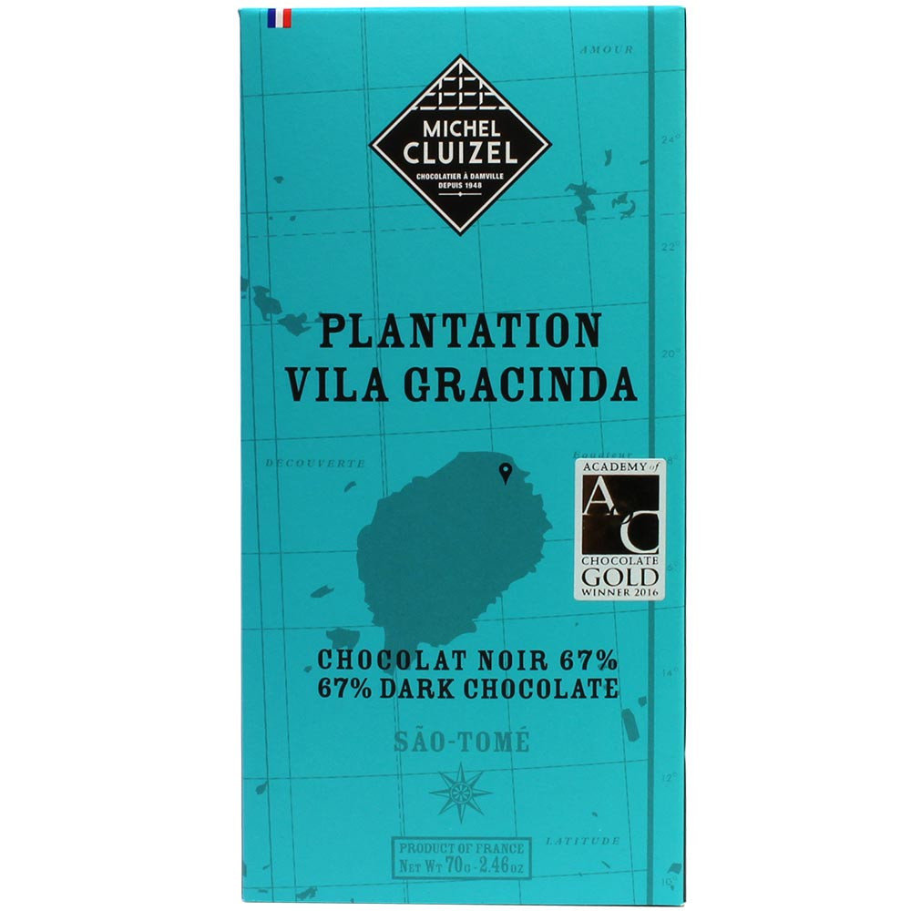 Plantation "Vila Gracinda" dark chocolate 67% from Sao Tomé - Bar of Chocolate, lecithin free, soy free chocolate, vegan-friendly, without artificial flavourings / additives, France, french chocolate, Chocolate with sugar - Chocolats-De-Luxe