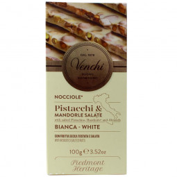 Cioccolato Bianco Pistacci & Mandorle Salate 31,3% con noci tostate e salate