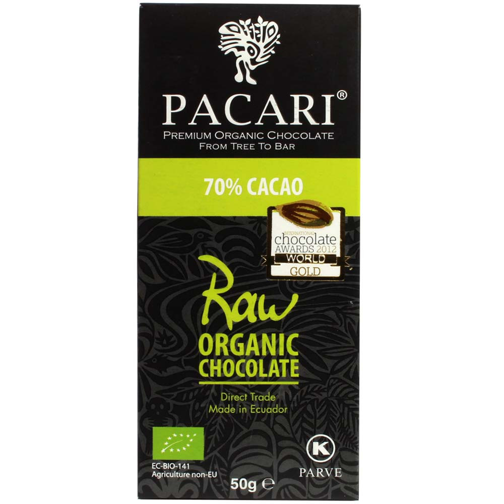 70% rauwe chocolade gemaakt van Arriba Nacional cacaobonen - Chocoladerepen, Kosjer, Pareve, Parve, rauwe chocolade, veganistvriendelijk, Ecuador, Ecuadoraanse chocolade - Chocolats-De-Luxe
