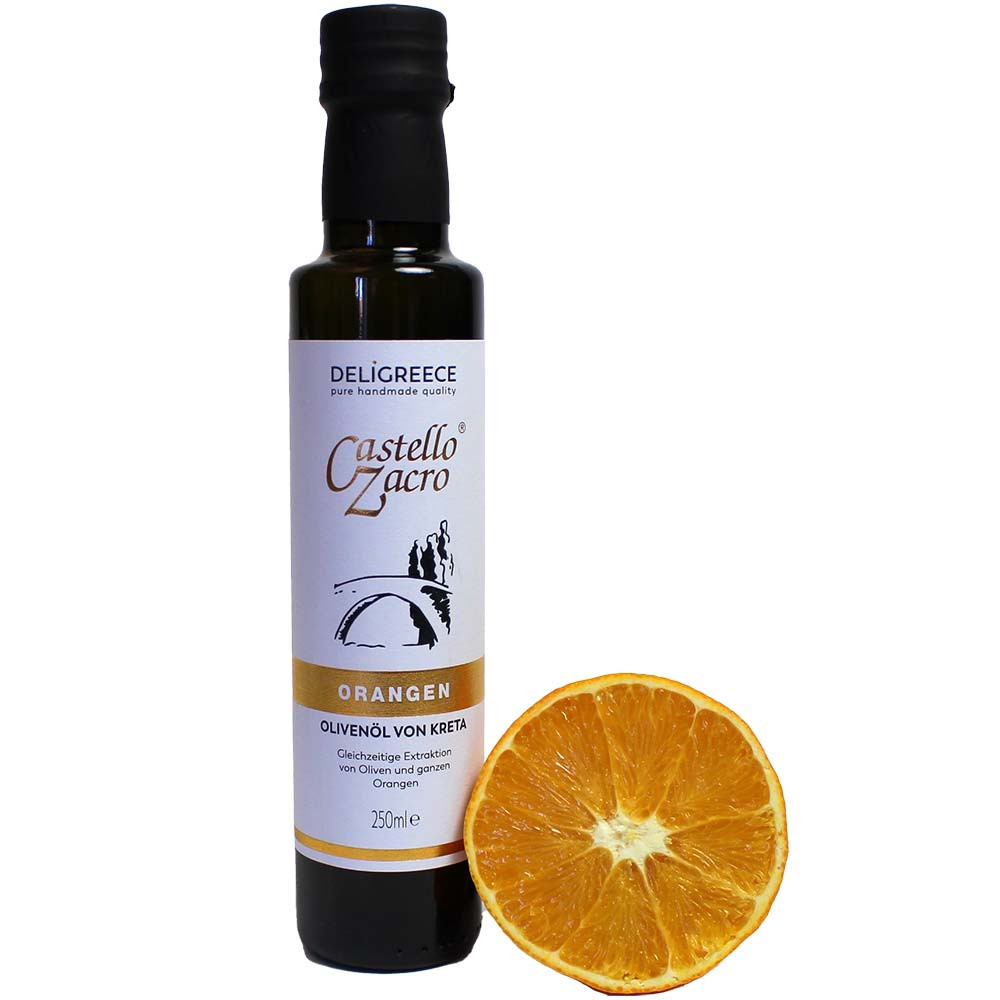 Orangen Olivenöl von Kreta, mit Orangen gepresst - 250 ml - - Chocolats-De-Luxe