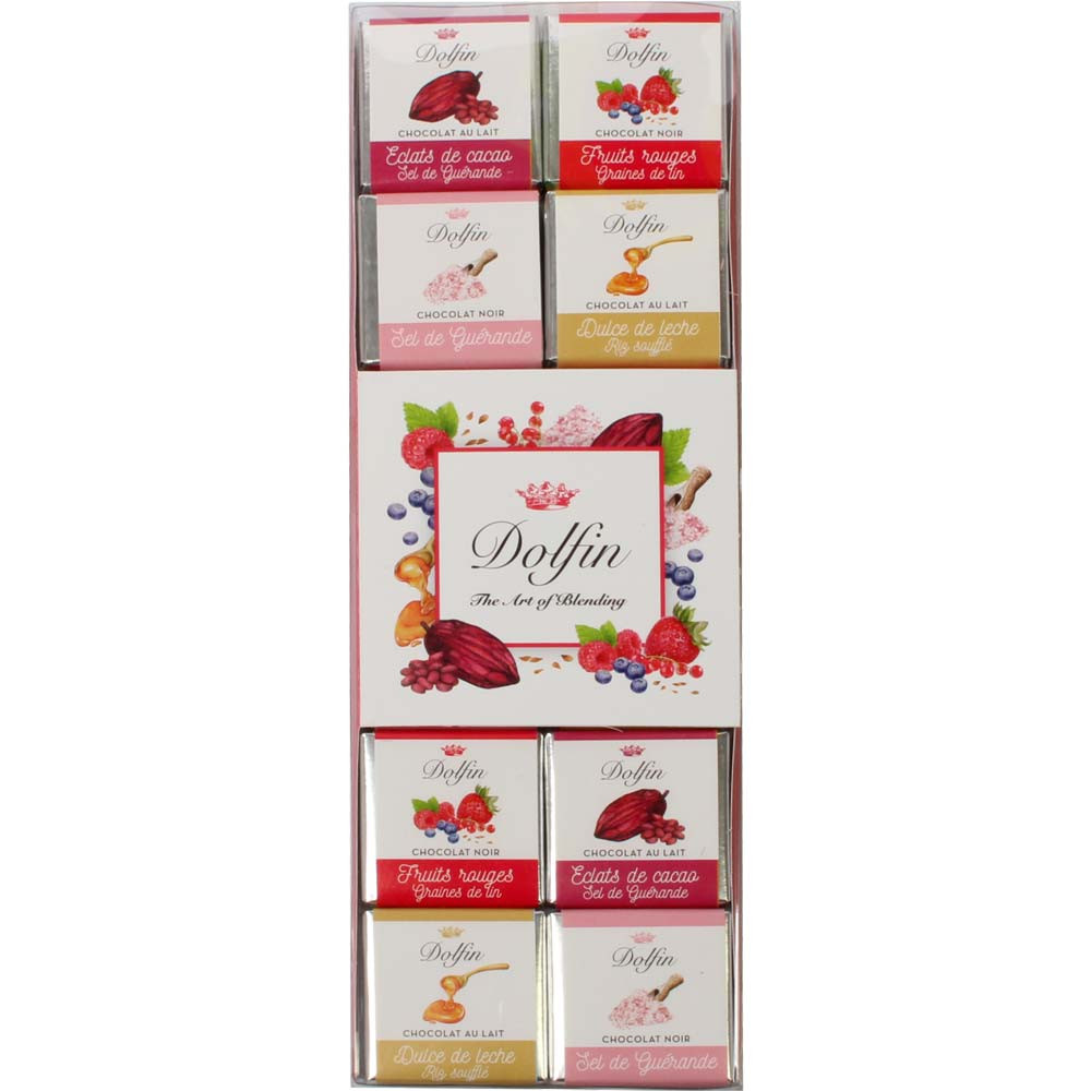 24 Minitafeln aus Vollmilch & Zartbitterschokolade - Napolitains, Schokoladentäfelchen, Belgien, belgische Schokolade, Schokolade mit Früchten - Chocolats-De-Luxe