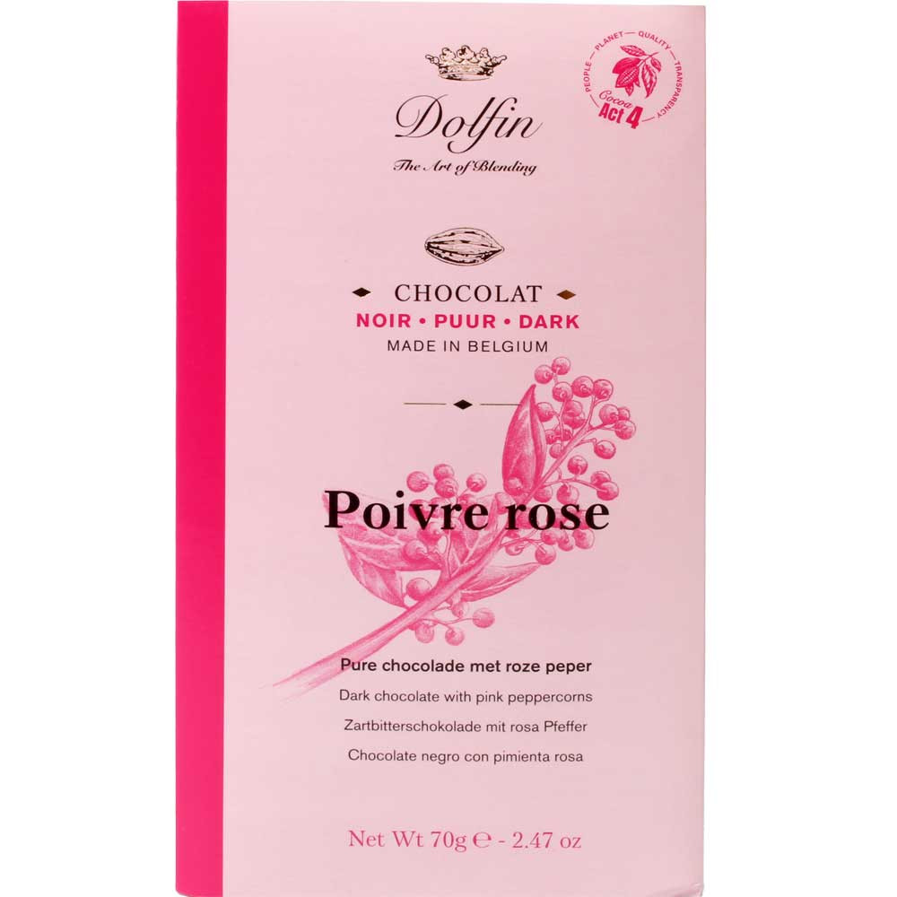 Poivre Rose 60% dark chocolate with pink pepper - Bar of Chocolate, Belgium, belgian Chocolate, Chocolate with pepper - Chocolats-De-Luxe