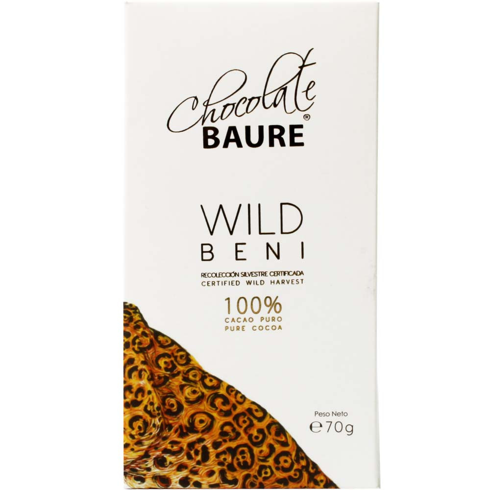 100% Wild Cacao organic chocolate - Bar of Chocolate, No added sugar (contains naturally occurring sugar), without granulated or cane sugar , Bolivia, plain pure chocolate without ingredients - Chocolats-De-Luxe