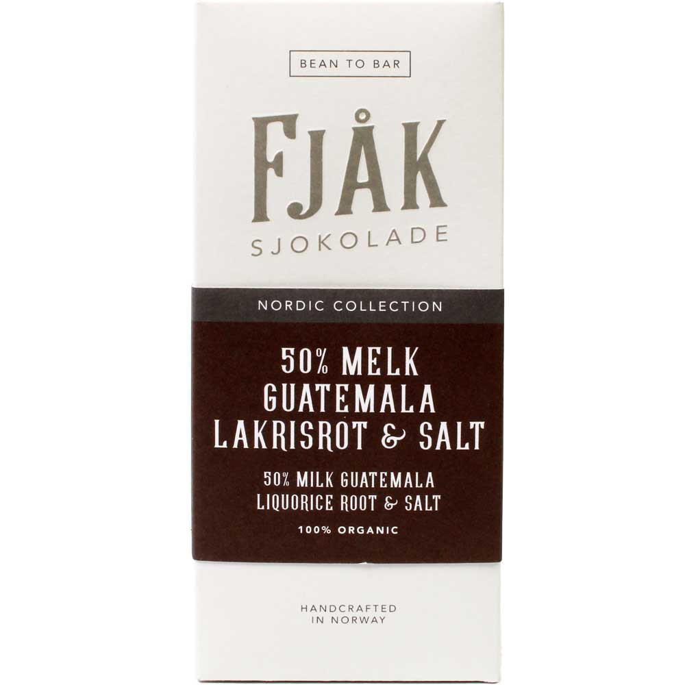 50% Melk Guatemala Lakrisrot & Salt Milk Chocolate with Salt Liquorice - Bar of Chocolate, gluten free, Norway, Norwegian chocolate, chocolate with liquorice, liquorice chocolate - Chocolats-De-Luxe