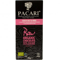 70% chocolates Raw Cuzco Pink Salt & Nibs + Coconut Sugar