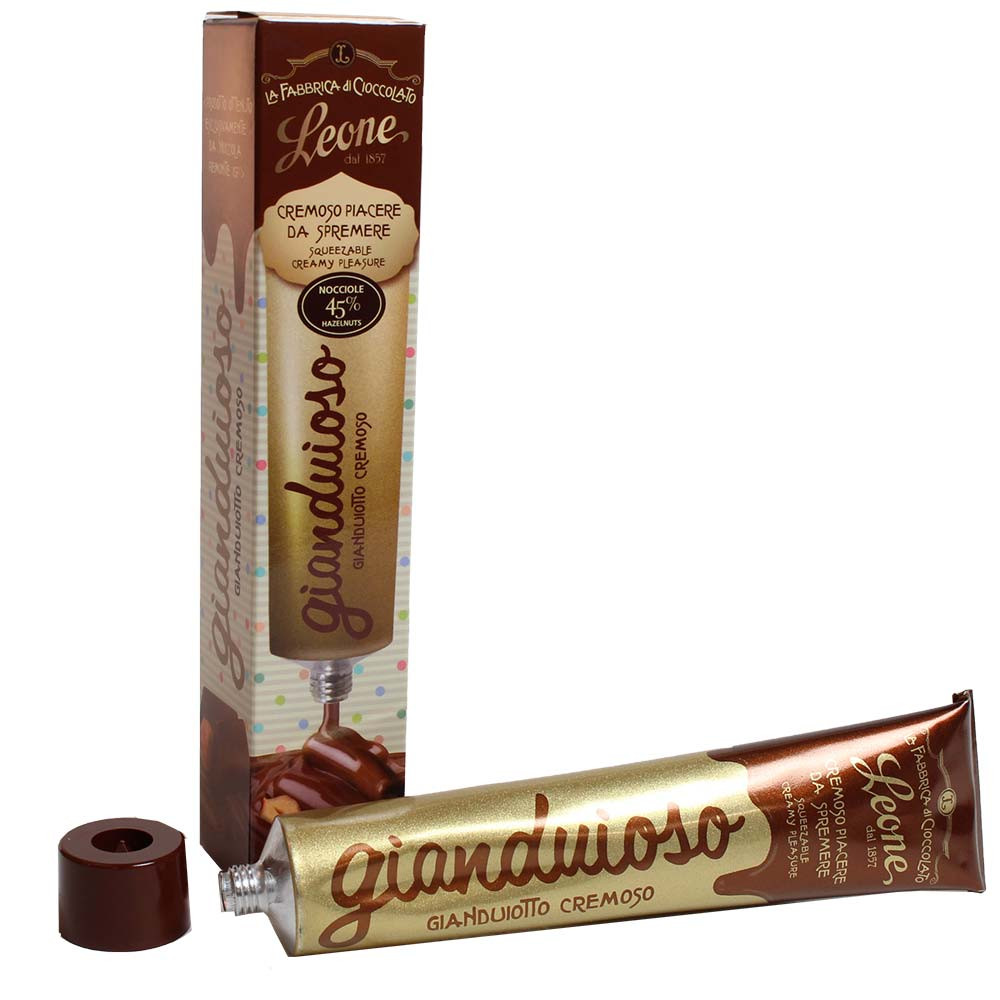 Gianduioso - Gianduia Chocoladepasta crème - Smeerbare crème, GGO-vrije chocolade, glutenvrij, lactosevrij, palmolievrij, veganistvriendelijk, Italië, Italiaanse chocolade, Chocolade met noga, noga chocolade - Chocolats-De-Luxe