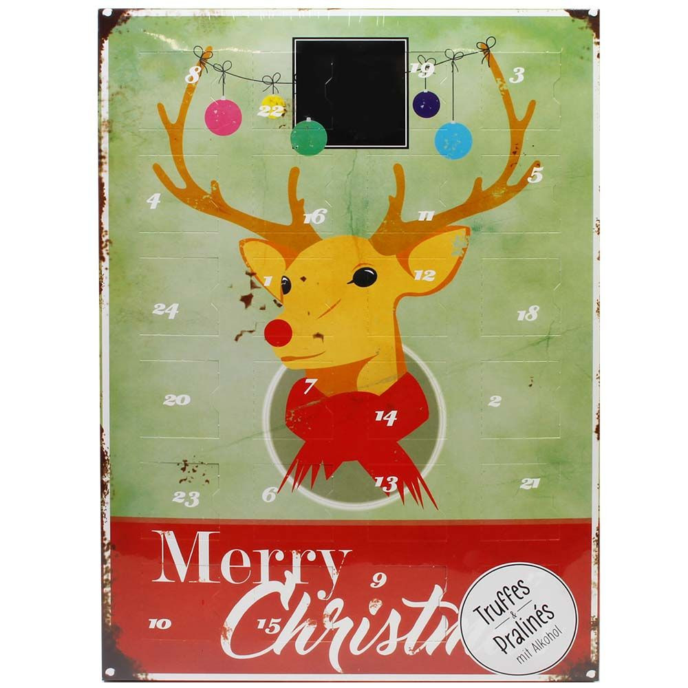 Advent calendar The deer calls Merry Christmas with alcohol