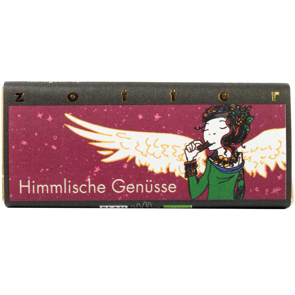 "Himmlische Genüsse" - BIO nougat chocolade met hazelnoot, cashew, amandel en kaneel - Chocoladerepen, alcoholvrij, glutenvrij, Oostenrijk, Oostenrijkse chocolade, Chocolade met cashew - Chocolats-De-Luxe