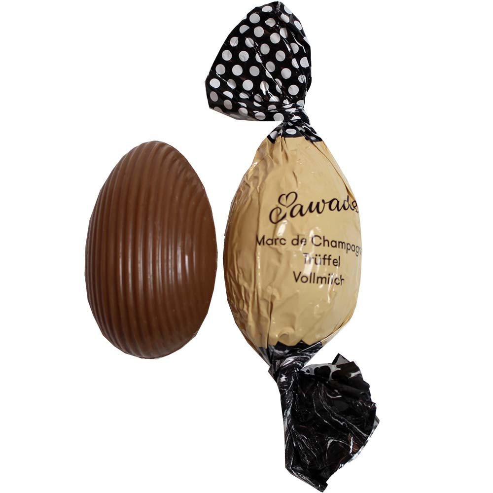 Marc de Champagne Ei Vollmilchschokolade - Chocolate Easter Eggs, Sweet Fingerfood, gluten free, suitable for vegetarians, with alcohol, Germany, german chocolate, Chocolate with Champagne - Chocolats-De-Luxe