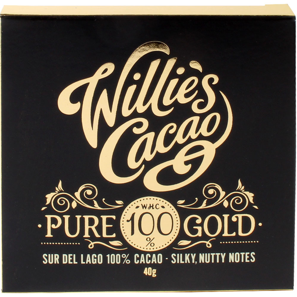Willie's Cacao, pure 100 Gold, reine Kakaomasse, 100%, - Bar of Chocolate, laktose free, vegan chocolate, without added sugar, without granulated or cane sugar , England, english chocolate, plain pure chocolate without ingredients - Chocolats-De-Luxe