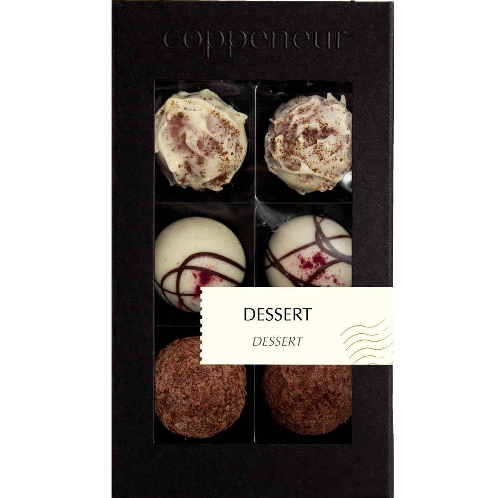 Selection dessert ball chocolates - with alcohol - Pralines, with alcohol, Germany, german chocolate, chocolate with nougat, nougat chocolate - Chocolats-De-Luxe