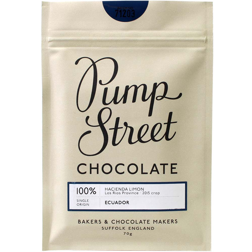 Pump Street Bakery, Pump Street Chocolate, Hacienda Limon, Guayas, Los Rios, Ecuador, Heirloom Cacao - Bar of Chocolate, alcohol free, laktose free, soy free chocolate, vegan-friendly, without added sugar, England, english chocolate, plain pure chocolate without ingredients - Chocolats-De-Luxe