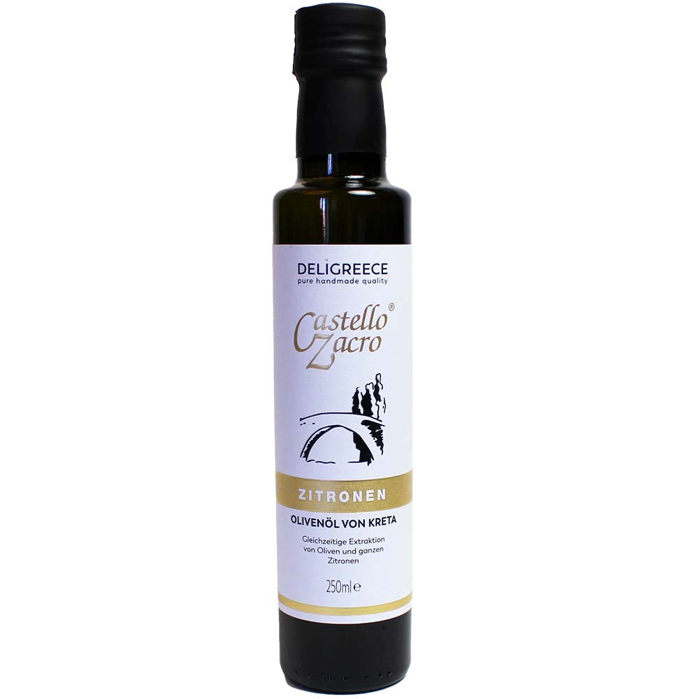 Olio d'oliva di Creta, spremuto con limoni - 250ml - - Chocolats-De-Luxe