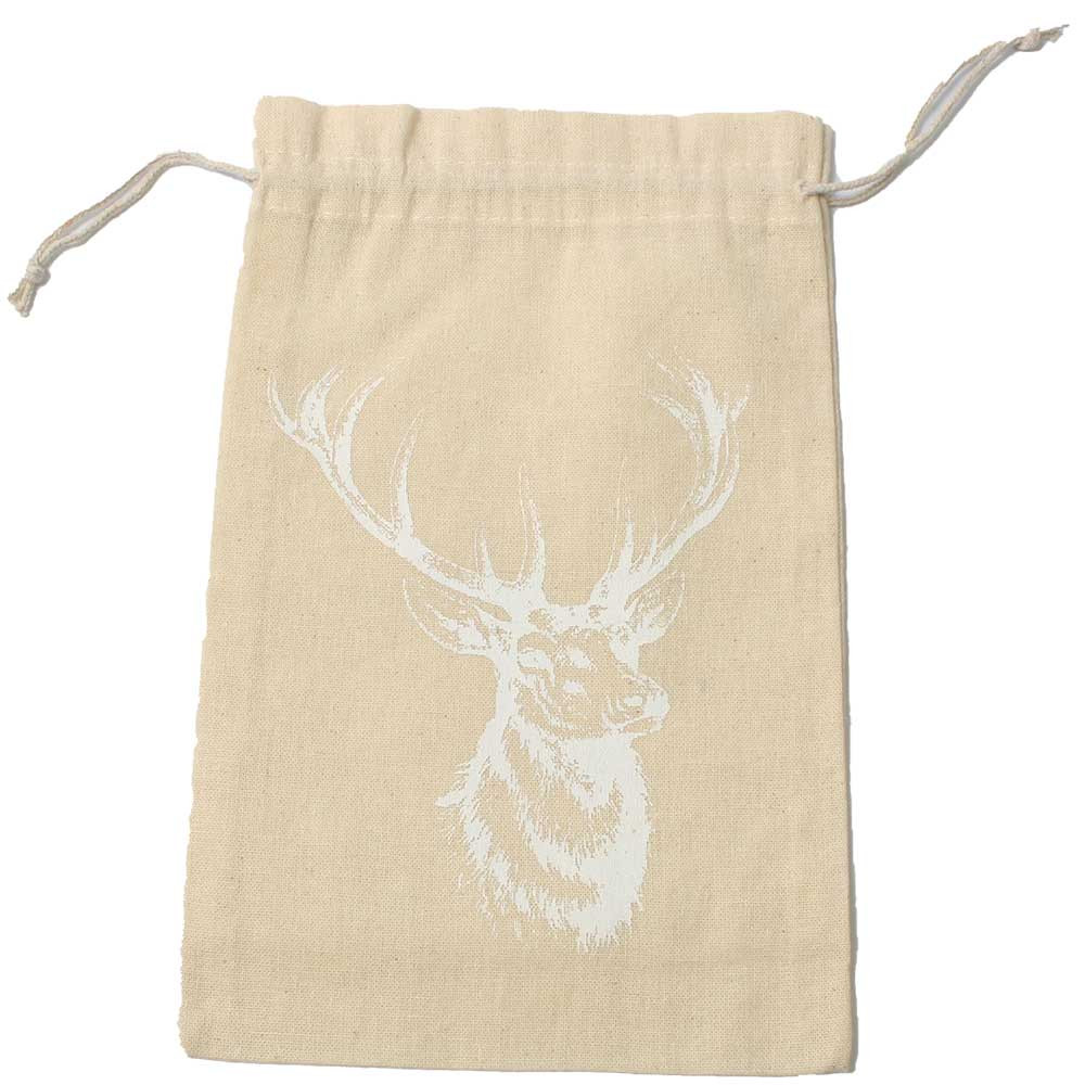 Linen bag beige with white deer head 23 x 15 cm -  - Chocolats-De-Luxe