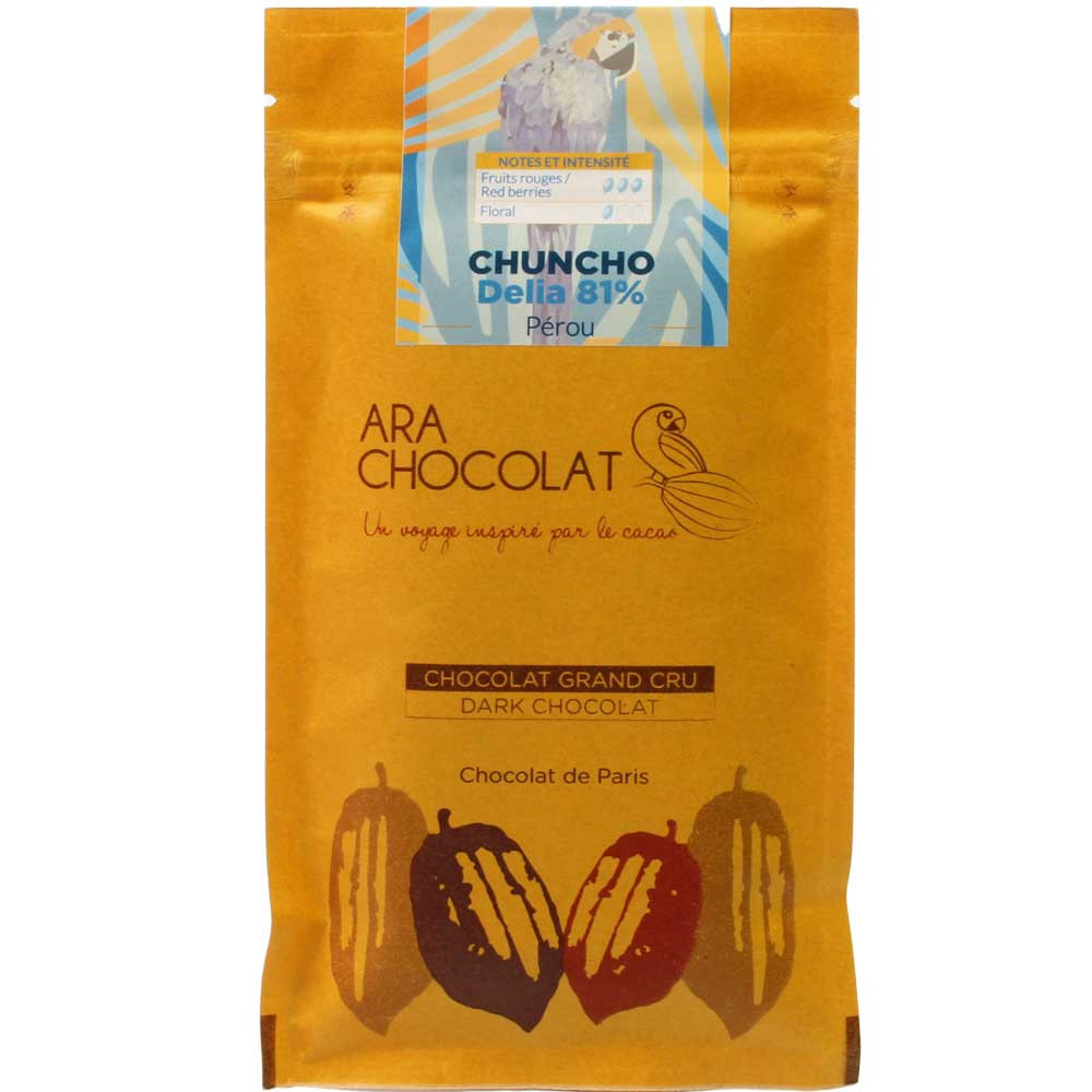 "Delia Chuncho" 81% chocolat noir du Pérou - Tablette de chocolat, chocolat sans soja, chocolat végétalien, sans gluten, France, chocolat français, Chocolat avec sucre - Chocolats-De-Luxe