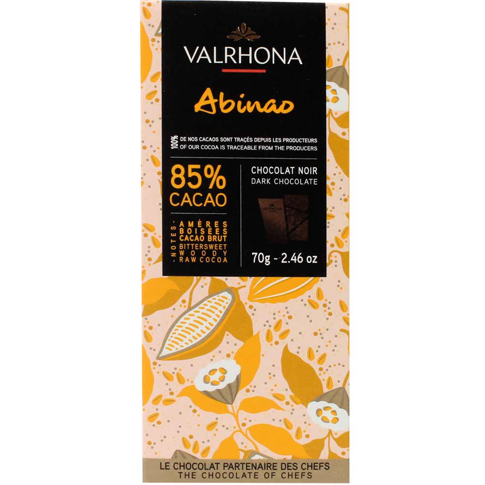 Abinao 85% dark chocolate - Bar of Chocolate, vegan-friendly, France, french chocolate, Chocolate with sugar - Chocolats-De-Luxe