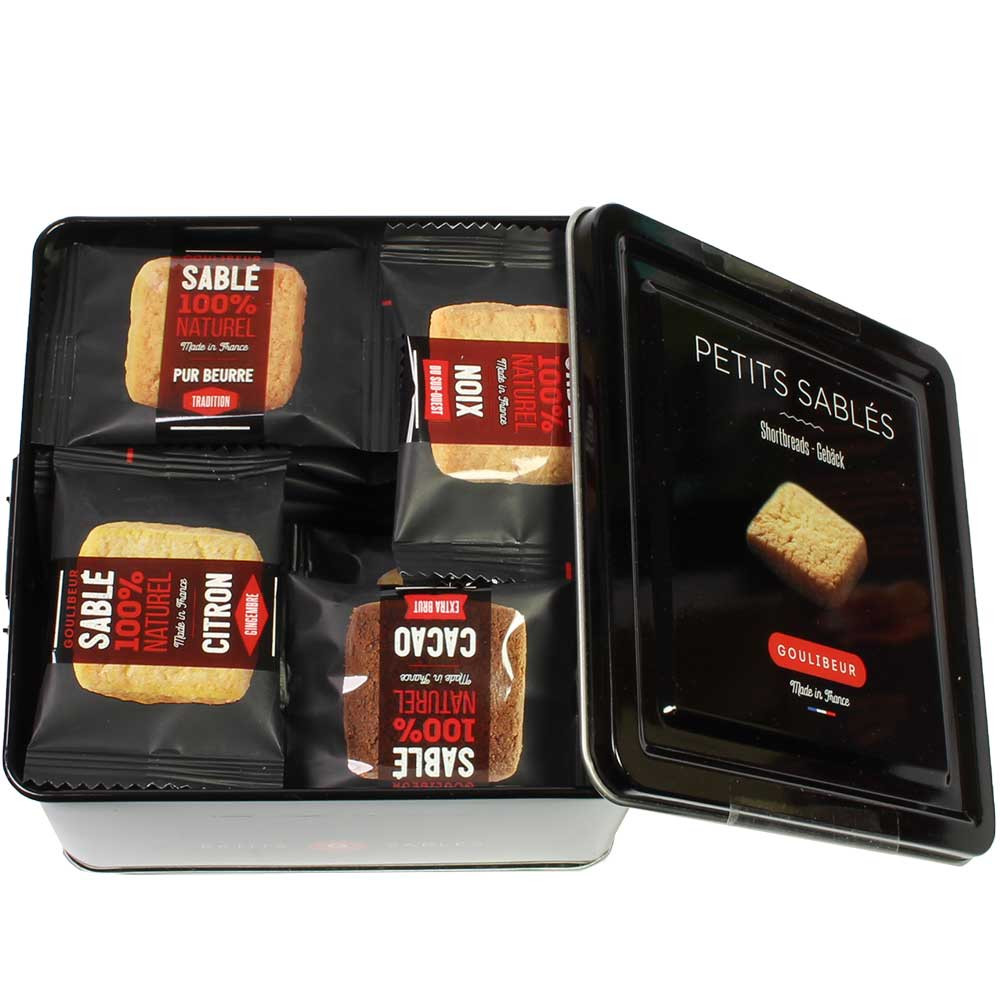Petits Sablés - Butter biscuits in a black metal gift box - Sweet Fingerfood - Chocolats-De-Luxe