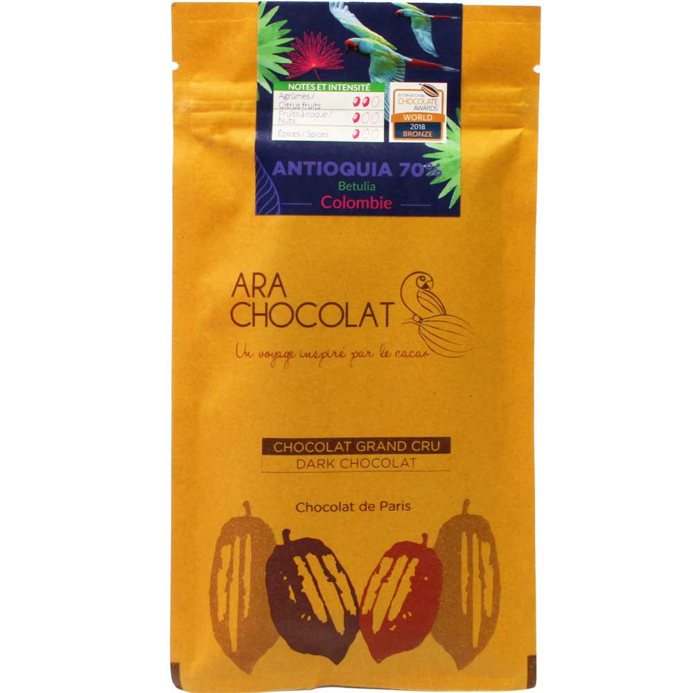 Antioquia Betulia 70% cioccolato fondente da Colombia - Tavola di cioccolato, cioccolato senza soia, cioccolato vegano, senza glutine, Francia, cioccolato francese, Cioccolato con zucchero di canna - Chocolats-De-Luxe
