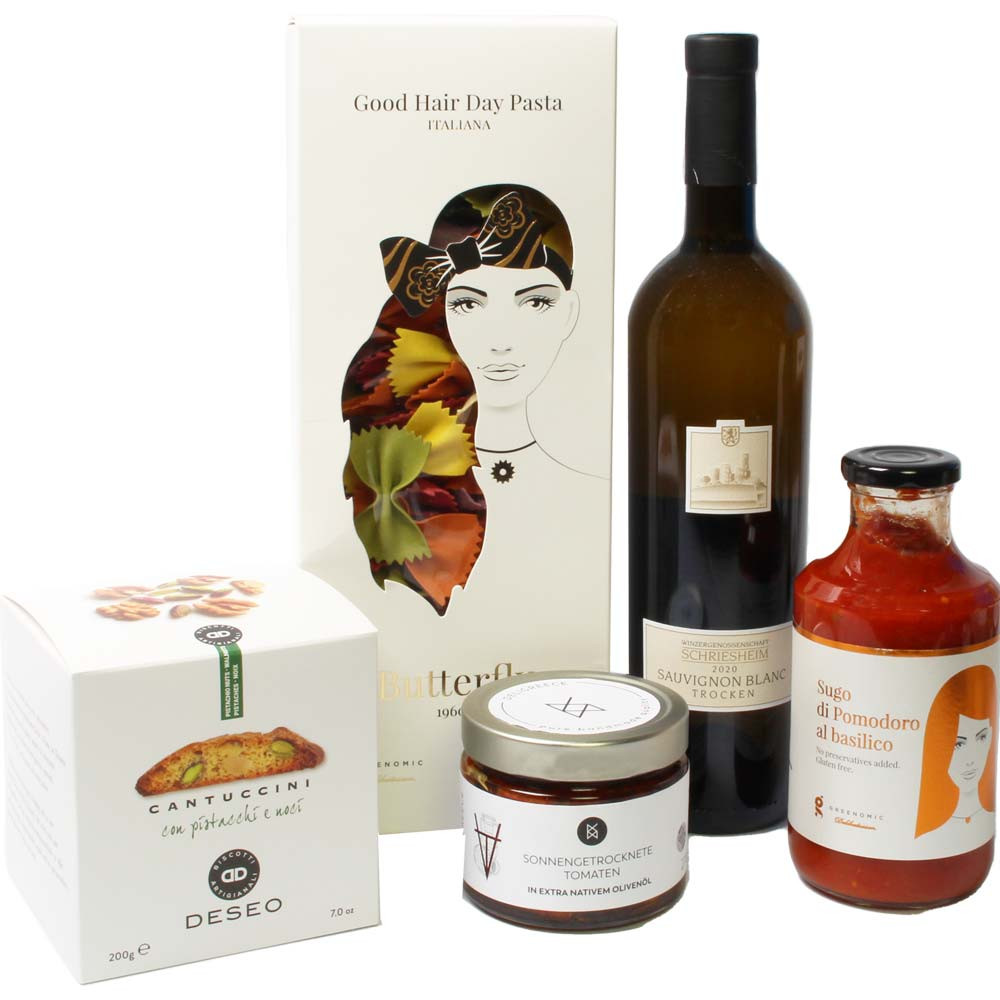 Pasta & wine in the Butterfly gift set for pure enjoyment -  - Chocolats-De-Luxe