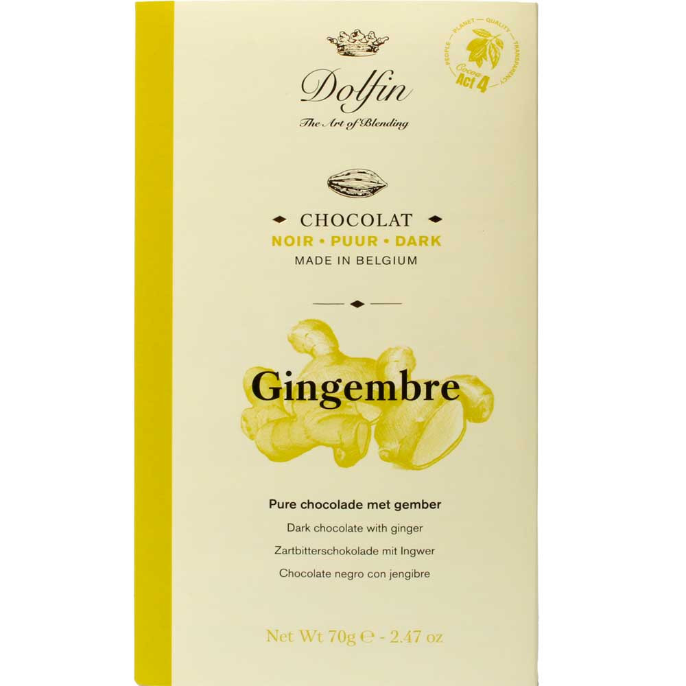Chocolat Noir Gingembre 60% Dark chocolate with Ginger - Bar of Chocolate, Belgium, belgian Chocolate, Chocolate with ginger - Chocolats-De-Luxe