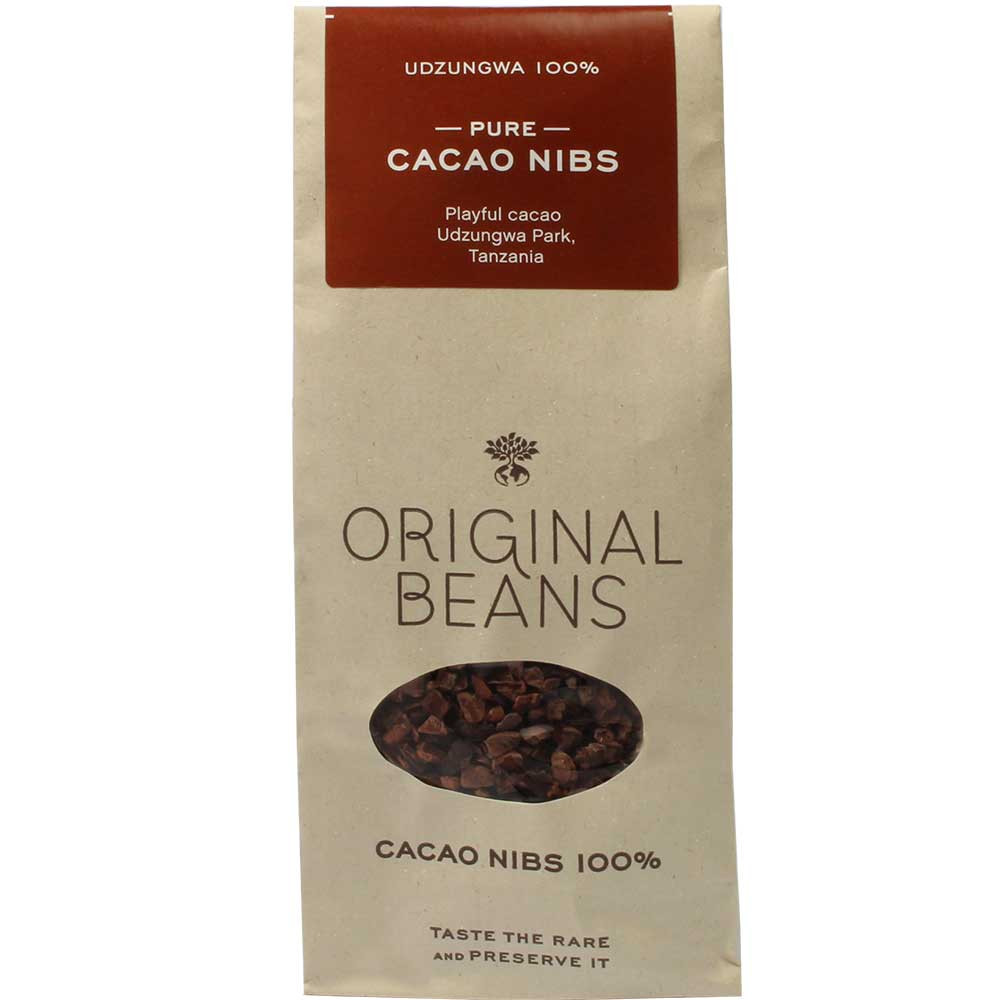 Cacao Nibs Udzungwa Morceaux de fèves de cacao - fèves de cacao, chocolat végétalien, sans gluten, Suisse, chocolat suisse, chocolat pur, sans ingrédients - Chocolats-De-Luxe