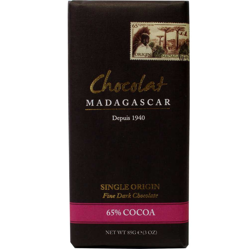 65% Chocolat Noir Origine Unique - Tablette de chocolat, convient aux végétariens, sans gluten, sans lactose, végan-amicale, Madagascar, chocolat malgache, Chocolat avec sucre - Chocolats-De-Luxe