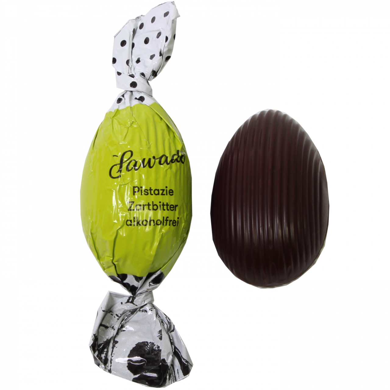 Dark chocolate pistachio easter egg - alcohol-free - Chocolate Easter Eggs, Sweet Fingerfood, Germany, german chocolate, chocolate with pistachio - Chocolats-De-Luxe
