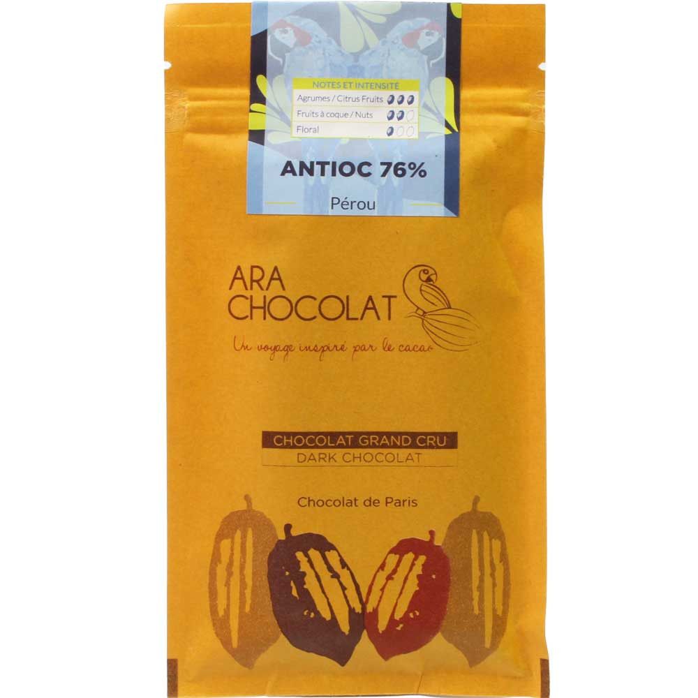 Antioc Huanuco 76% chocolat noir du Pérou - Tablette de chocolat, chocolat sans soja, chocolat végétalien, sans gluten, France, chocolat français, Chocolat au sucre de canne - Chocolats-De-Luxe